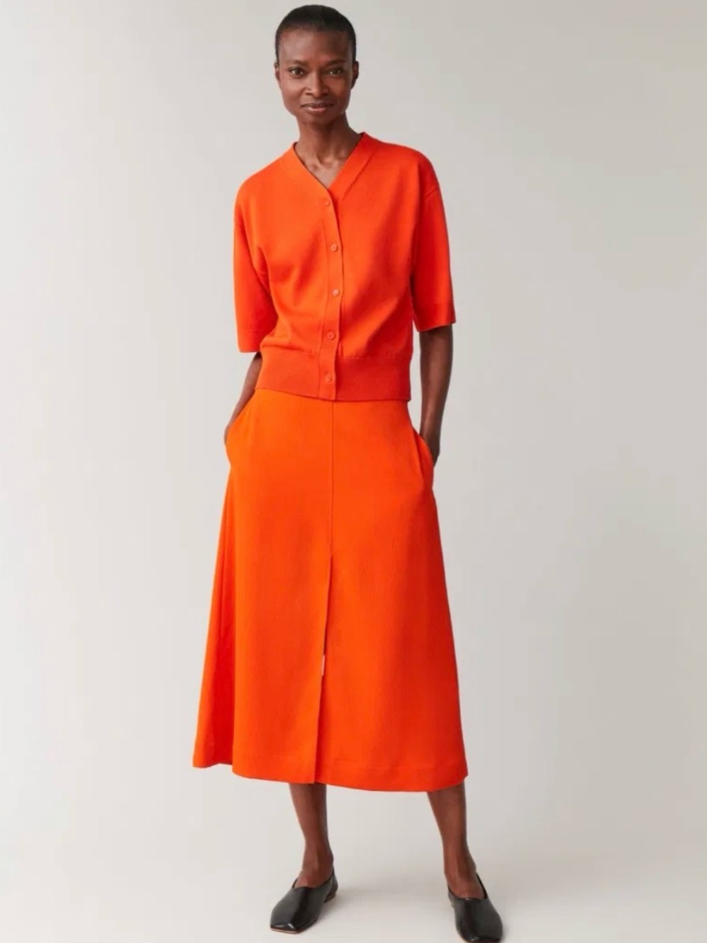COS A-Line Skirt with Slits Bright Orange Midi sz 2